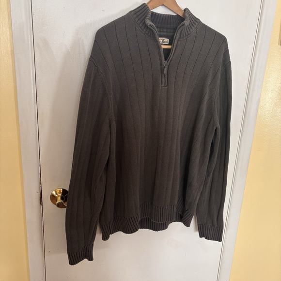 G H Bass Co Sweater Men's XL Long Sleeve 1/4 Zip Green Pullover Ribbed - Picture 2 of 10